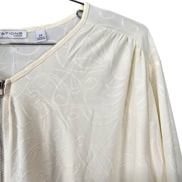 Notations Ivory Zip V Neck New 3/4 Sleeve Blouse - Picture 3 of 8